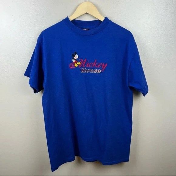 VTG Mickey Unlimited T-shirt Womens Large Blue Embroidered Disney Crewneck - Picture 1 of 7